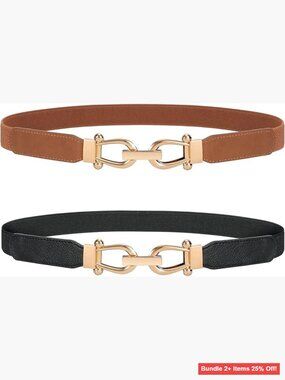 Stretchy Elastic Skinny Belt with Gold Buckle for Women - Adjustable Waist